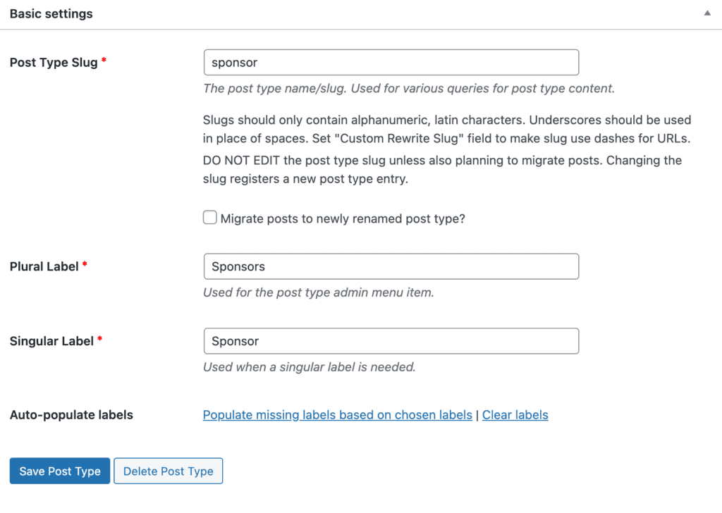 setting up the custom post type with cpt ui